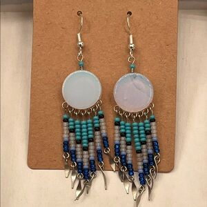 Bohemian Beaded Dangle Earrings w/ Moonstones